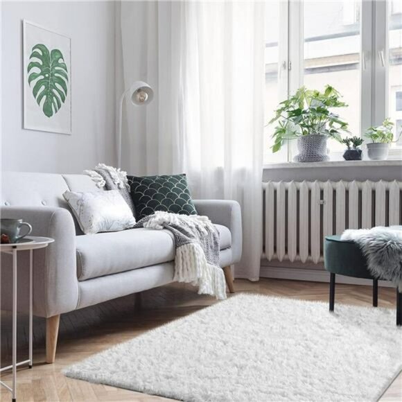 Ophanie White Fluffy Shag Area Rug 4x6 Soft Plush Bedroom Dorm Nursery Carpet - Picture 6 of 7